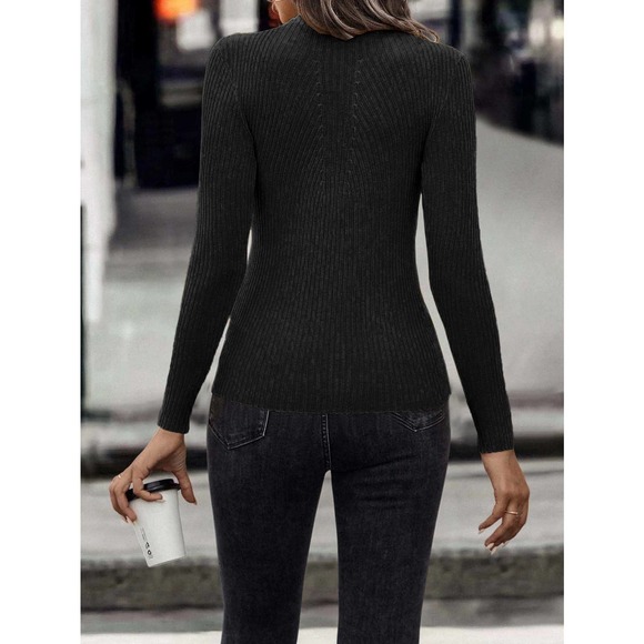 Mock Neck Ribbed Knit Sweater minimalist black - Picture 2 of 11